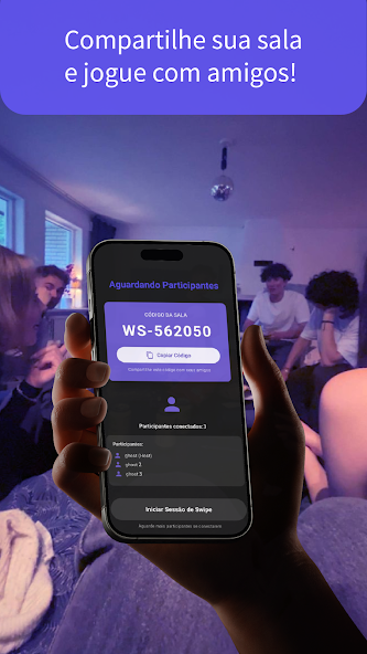 Sala do WeSync com código para compartilhar e jogar com amigos